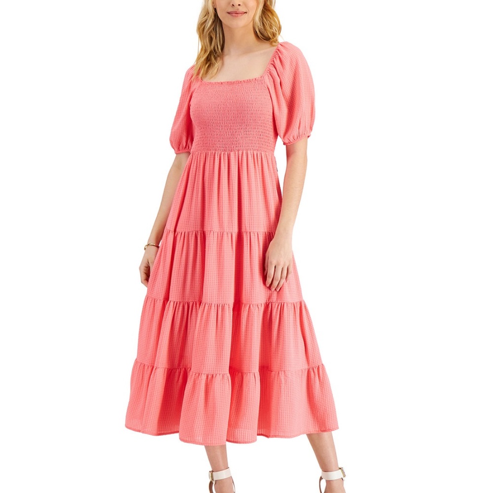 Tommy Hilfiger Women’s Smocked Midi Dress in Bubblegum SZ M